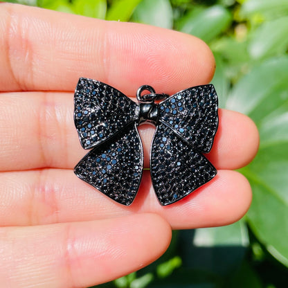 5-10pcs/lot 29.5*25mm CZ Paved Big Bow Tie Charms Black on Black CZ Paved Charms Bow Ties Large Sizes New Charms Arrivals Charms Beads Beyond