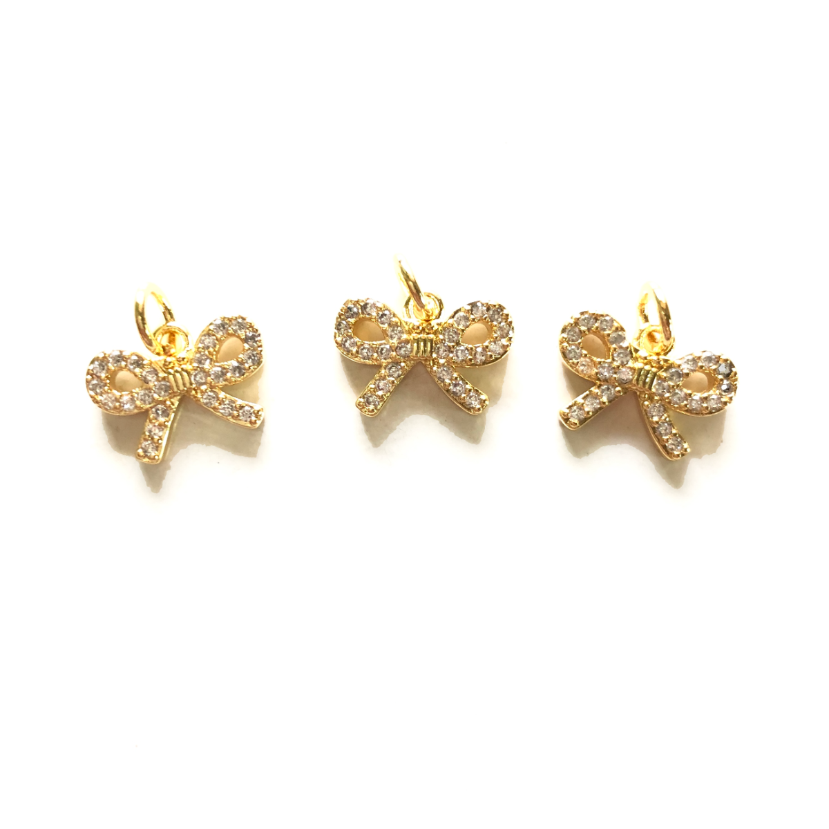 10pcs/lot 12.3*9mm Small Size CZ Pave Bow Tie Charms Gold CZ Paved Charms Bow Ties Small Sizes Charms Beads Beyond