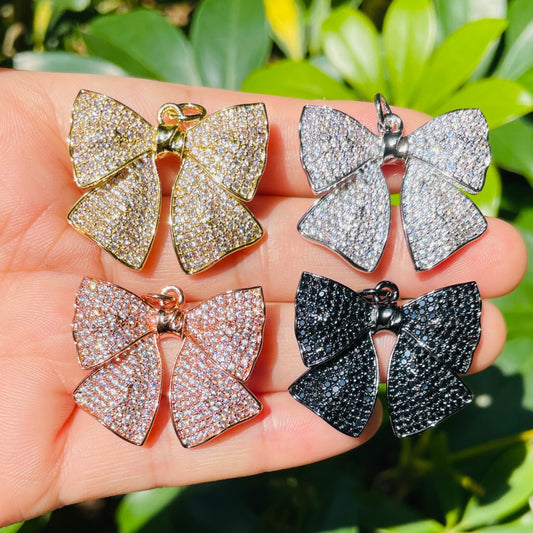 5-10pcs/lot 29.5*25mm CZ Paved Big Bow Tie Charms Mix Colors CZ Paved Charms Bow Ties Large Sizes New Charms Arrivals Charms Beads Beyond
