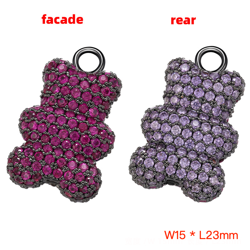 5pcs/lot Full CZ Pave Multicolor Cute Baby Bear Charms Pendants Big Size Black Fuchsia+Purple CZ Enamel Charms Animals & Insects Charms Beads Beyond