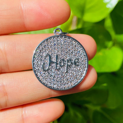 10pcs/lot 25mm CZ Pave Round Plate HOPE Quote Charms Silver CZ Paved Charms Christian Quotes Discs On Sale Charms Beads Beyond