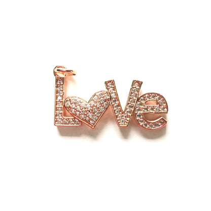 10pcs/lot 32*17mm CZ Paved Heart Love Word Charms Rose Gold CZ Paved Charms Christian Quotes Love Letters Words & Quotes Charms Beads Beyond