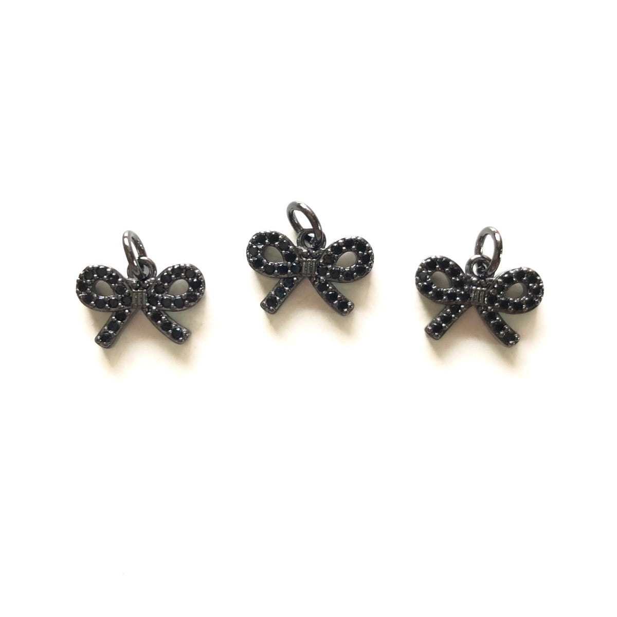 10pcs/lot 12.3*9mm Small Size CZ Pave Bow Tie Charms Black on Black CZ Paved Charms Bow Ties Small Sizes Charms Beads Beyond