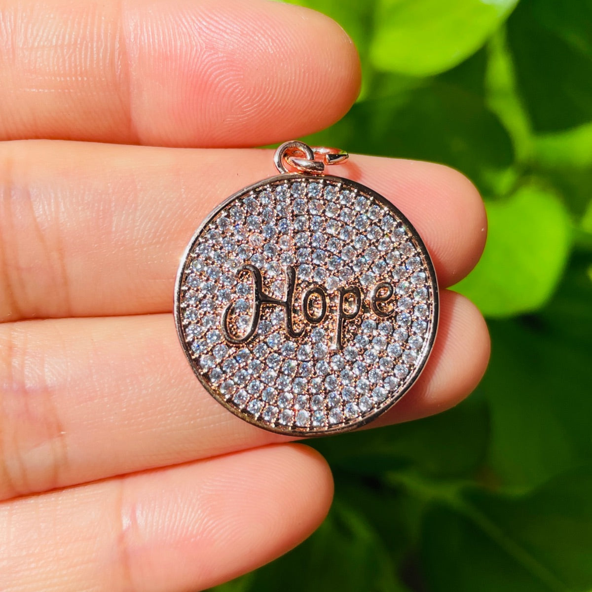 10pcs/lot 25mm CZ Pave Round Plate HOPE Quote Charms Rose Gold CZ Paved Charms Christian Quotes Discs On Sale Charms Beads Beyond