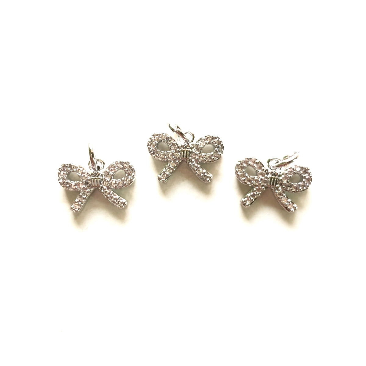 10pcs/lot 12.3*9mm Small Size CZ Pave Bow Tie Charms Silver CZ Paved Charms Bow Ties Small Sizes Charms Beads Beyond