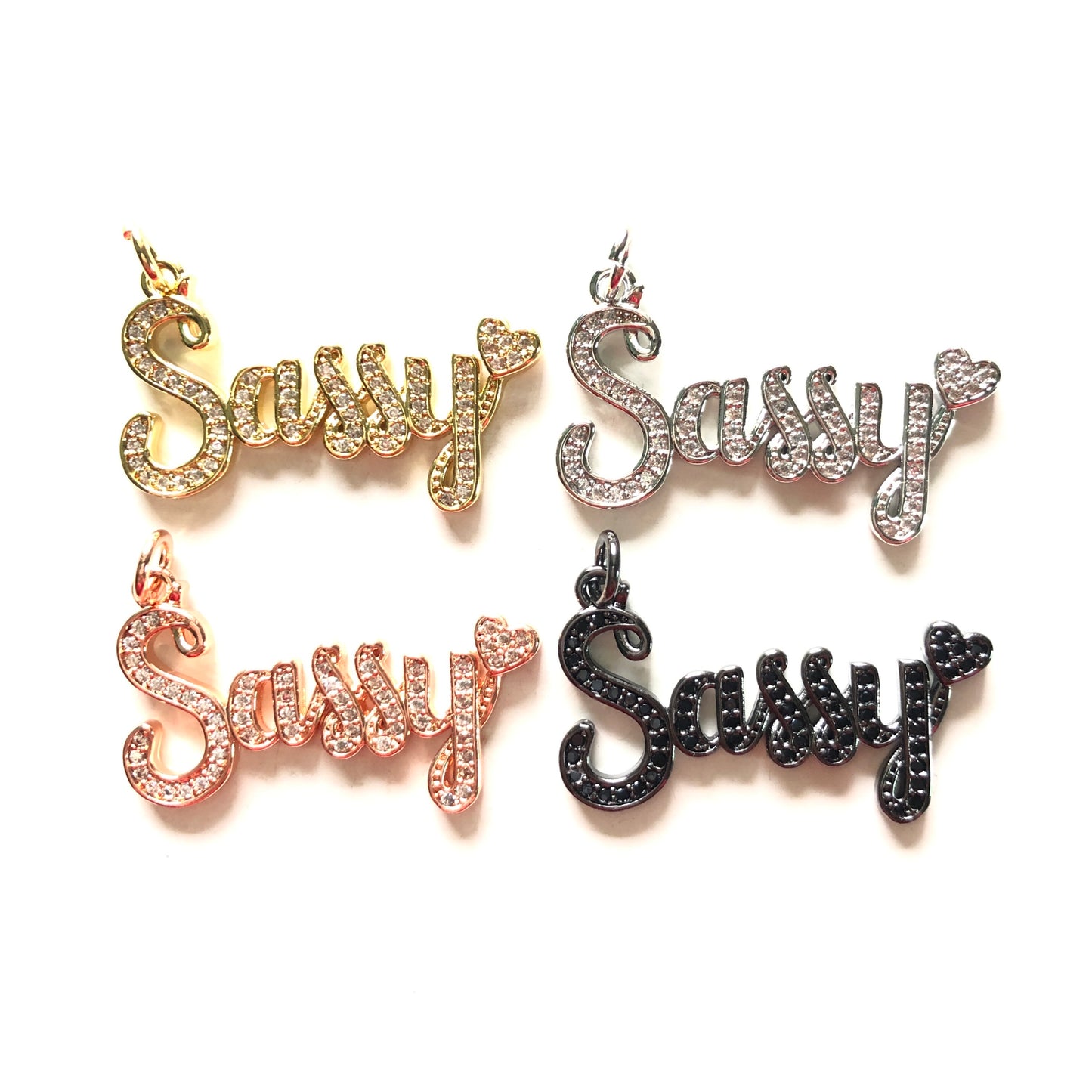10pcs/lot 34*19mm CZ Paved Sassy Word Charms CZ Paved Charms On Sale Words & Quotes Charms Beads Beyond