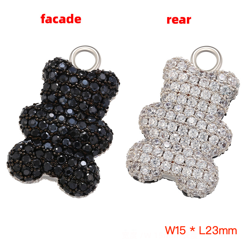 5pcs/lot Full CZ Pave Multicolor Cute Baby Bear Charms Pendants Big Size Silver Black+Clear CZ Enamel Charms Animals & Insects Charms Beads Beyond
