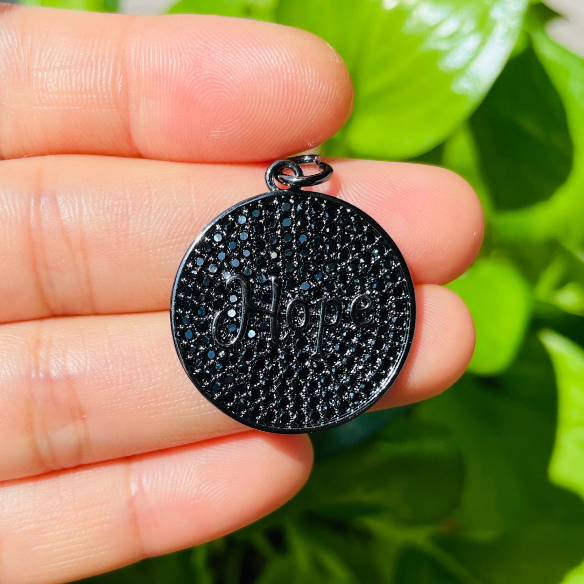 10pcs/lot 25mm CZ Pave Round Plate HOPE Quote Charms Black on Black CZ Paved Charms Christian Quotes Discs On Sale Charms Beads Beyond