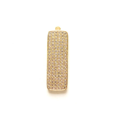 5-10pcs/lot 35*11mm CZ Pave Rectangle Plate Charm Pendants Gold CZ Paved Charms Geometrics Charms Beads Beyond