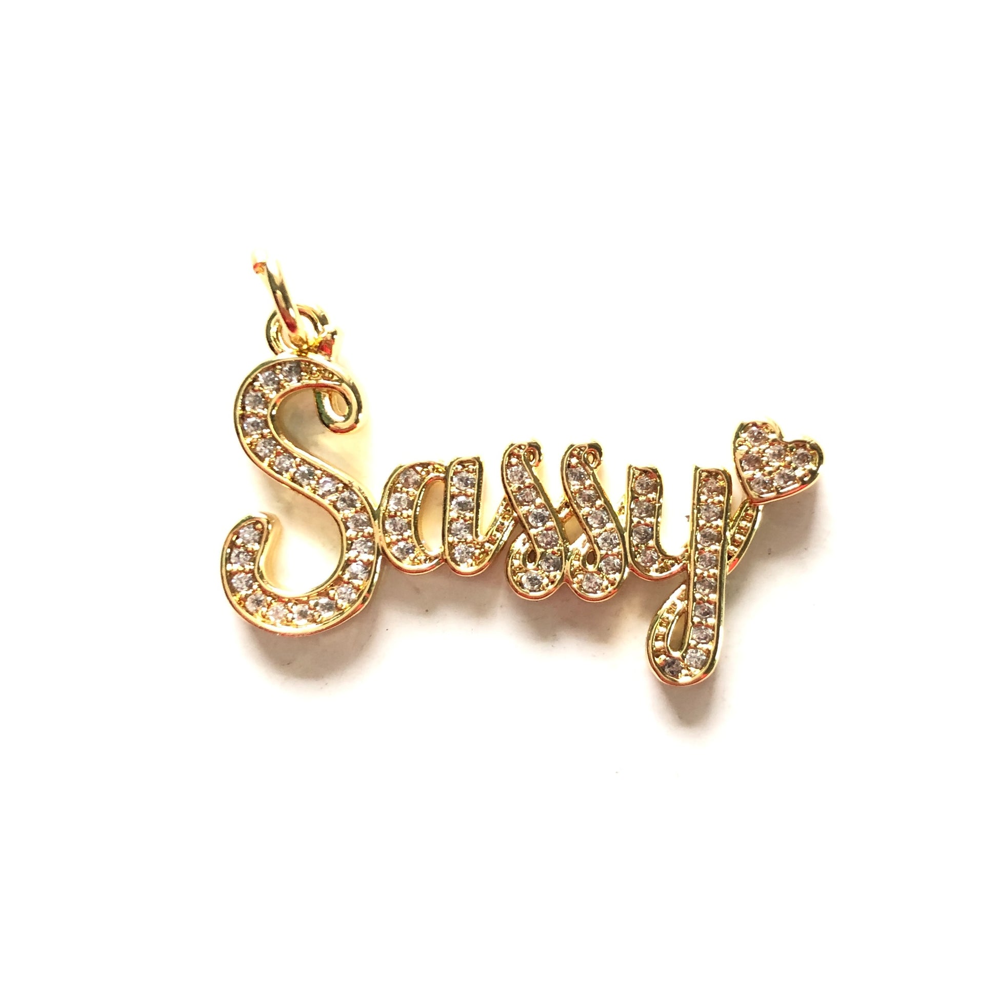 10pcs/lot 34*19mm CZ Paved Sassy Word Charms Gold CZ Paved Charms On Sale Words & Quotes Charms Beads Beyond