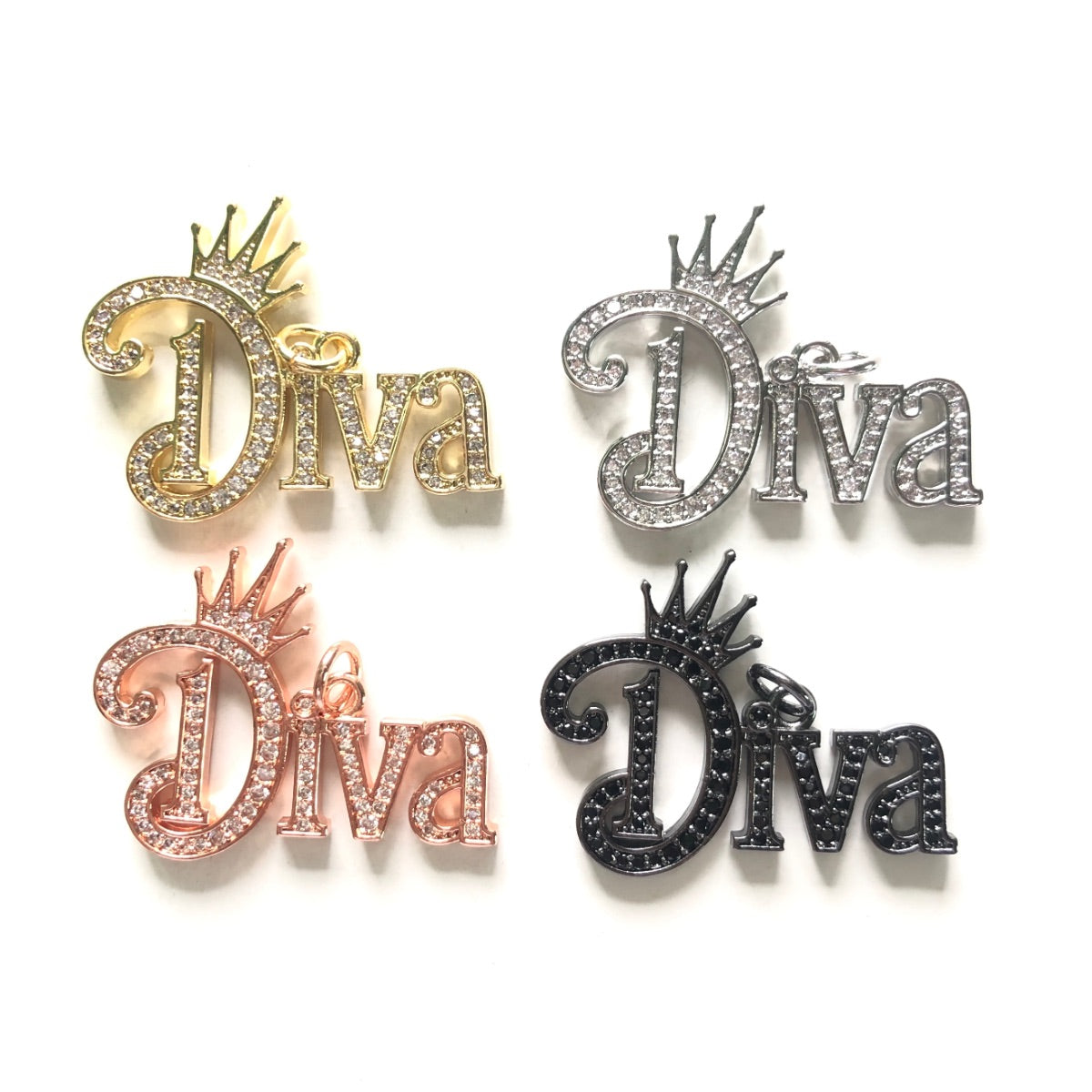 10pcs/lot 34*26.5mm CZ Pave Crown DIVA Word Charms CZ Paved Charms Crowns New Charms Arrivals Words & Quotes Charms Beads Beyond