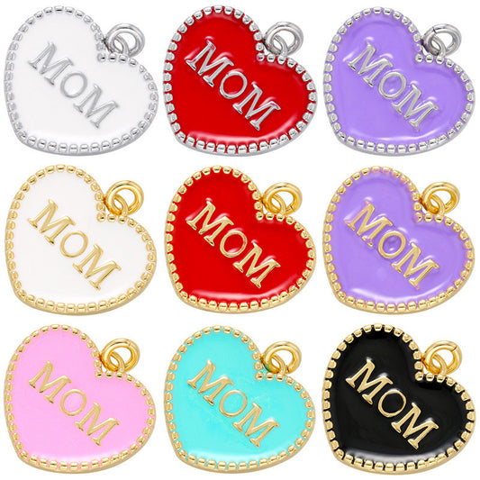 10pcs/lot 20*21mm Colorful Enamel Heart Mom Word Charm Pendant Mix Colors Enamel Charms Charms Beads Beyond