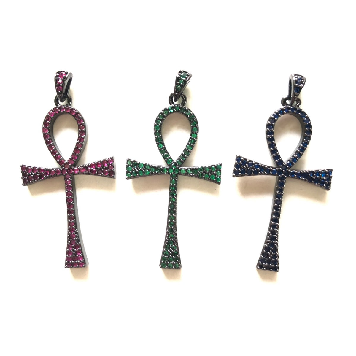 5-10pcs/lot 47*23mm Fuchsia Blue Green CZ Paved ANKH Charms CZ Paved Charms ANKH Symbols Charms Beads Beyond