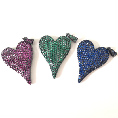 5pcs/lot 40*23.5mm CZ Paved Fuchsia Green Blue Heart Charms CZ Paved Charms Colorful Zirconia Hearts New Charms Arrivals Charms Beads Beyond