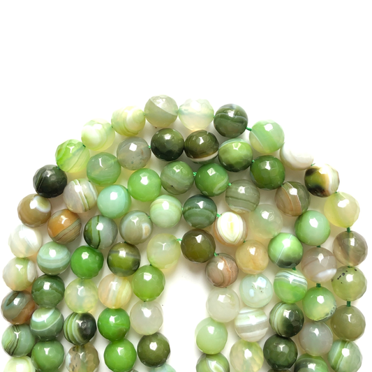 2 Strands/lot 10mm Light Green Faceted Banded Agate Stone Beads Stone Beads Faceted Agate Beads Charms Beads Beyond