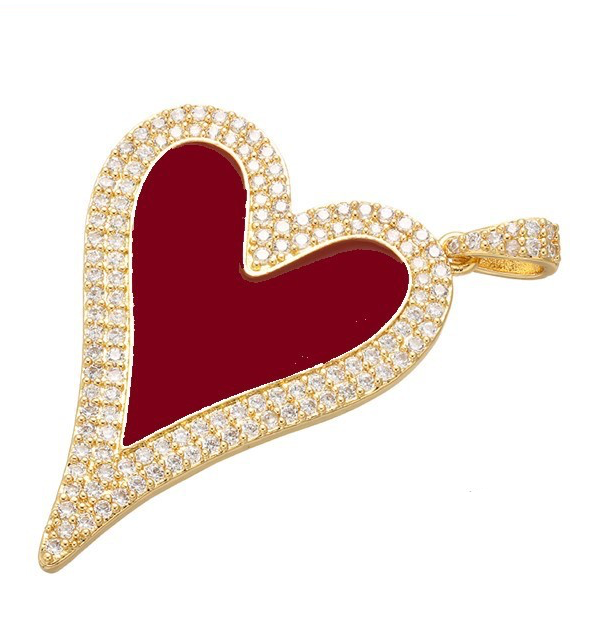 10pcs/lot 40*30mm CZ Paved Big Heart Charm Red on Gold Enamel Charms Charms Beads Beyond