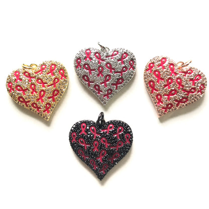 10pcs/lot CZ Pave Pink Ribbon Heart Charms - Breast Cancer Awareness CZ Paved Charms Breast Cancer Awareness Hearts New Charms Arrivals Charms Beads Beyond