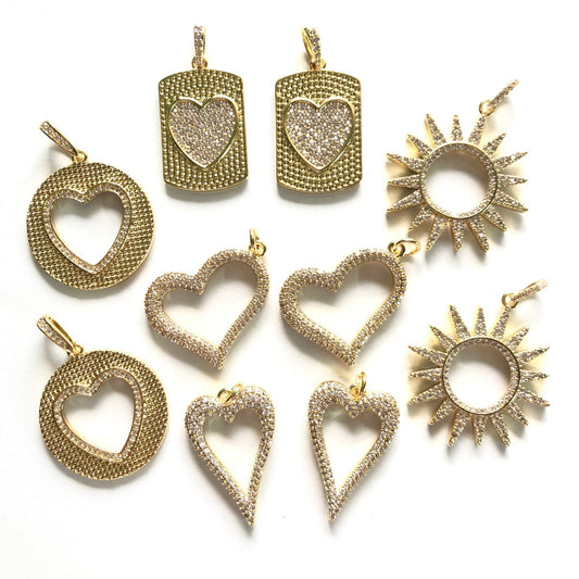 10pcs/lot Mix CZ Pave Heart Sun Charms Mix Bundle-Gold CZ Paved Charms Mix Charms Charms Beads Beyond