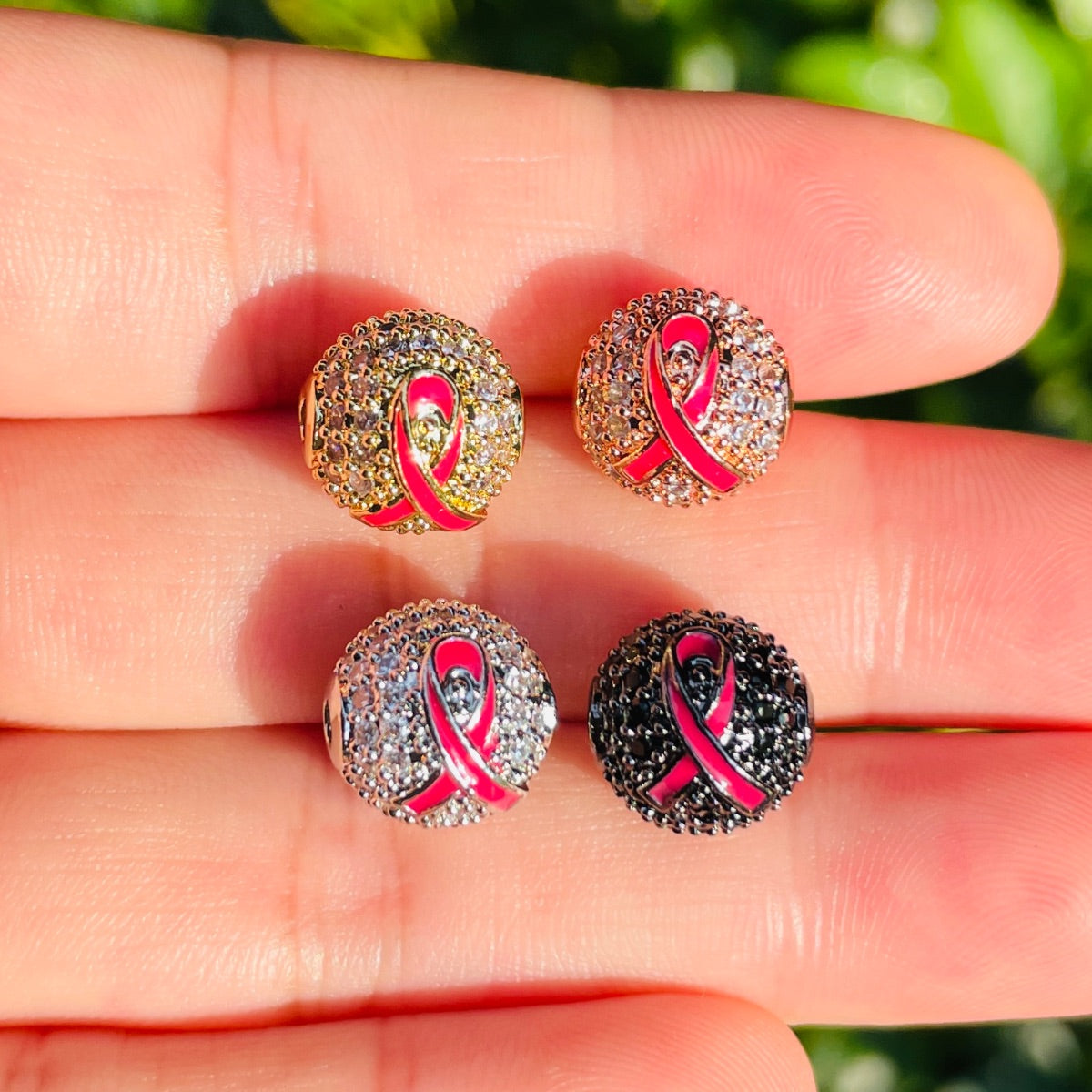 10-20-50pcs/lot 10mm CZ Paved Breast Cancer Awareness Pink Ribbon Ball Spacers Beads CZ Paved Spacers 10mm Beads Ball Beads Breast Cancer Awareness New Spacers Arrivals Charms Beads Beyond