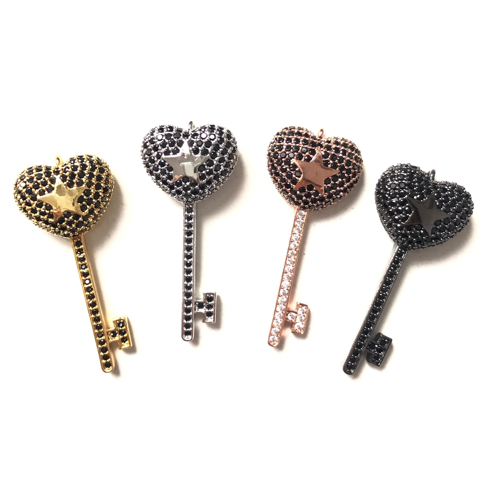 10pcs/lot 38*16mm CZ Paved Heart Key Charms Black CZ Mix CZ Paved Charms Keys & Locks Charms Beads Beyond