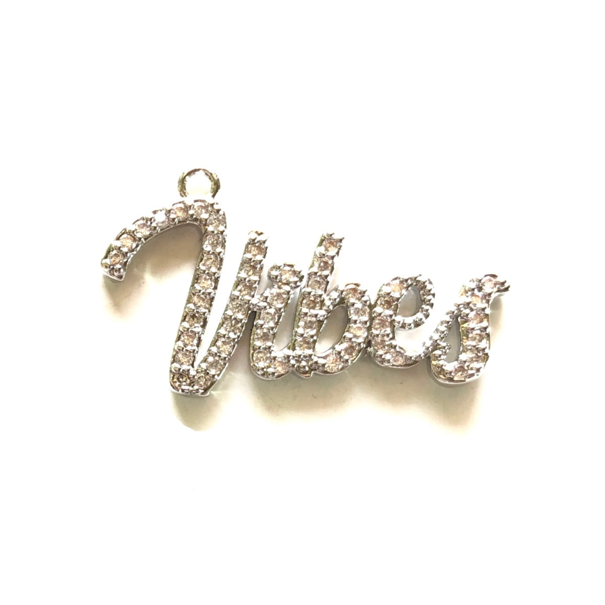 10pcs/lot 32.5*19mm CZ Paved Vibes Word Charms Silver CZ Paved Charms On Sale Words & Quotes Charms Beads Beyond