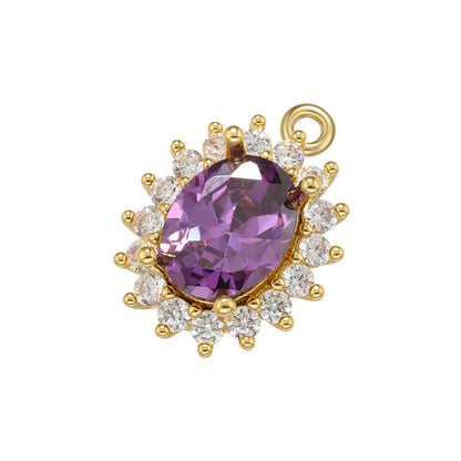 10pcs/lot Gold Silver Plated Colorful Diamond Charms Purple on Gold CZ Paved Charms Colorful Zirconia Diamond Charms Beads Beyond