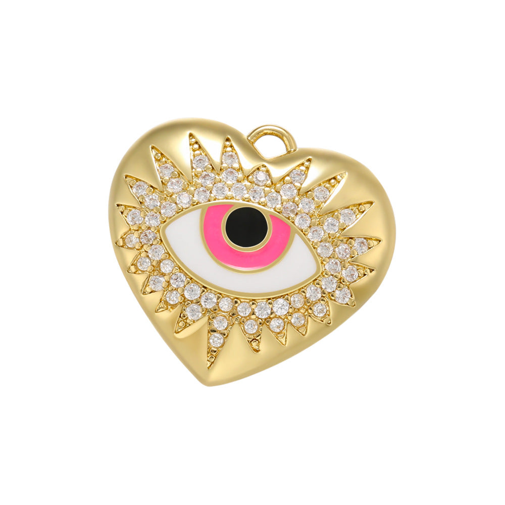 10pcs/lot 20*19mm Enamel Gold CZ Pave Evil Eye Heart Charm Pendants Fuchsia Enamel Charms Charms Beads Beyond