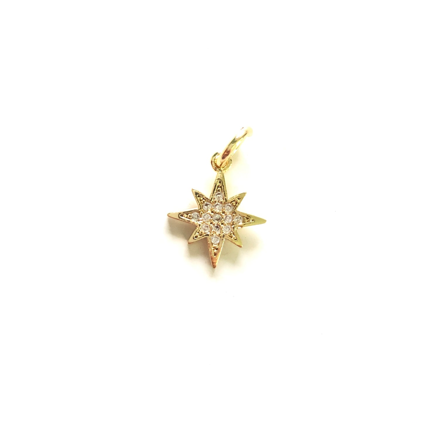 10pcs/lot 13.5*11.8mm Small Size CZ Paved North Star Charms Gold CZ Paved Charms Small Sizes Sun Moon Stars Charms Beads Beyond