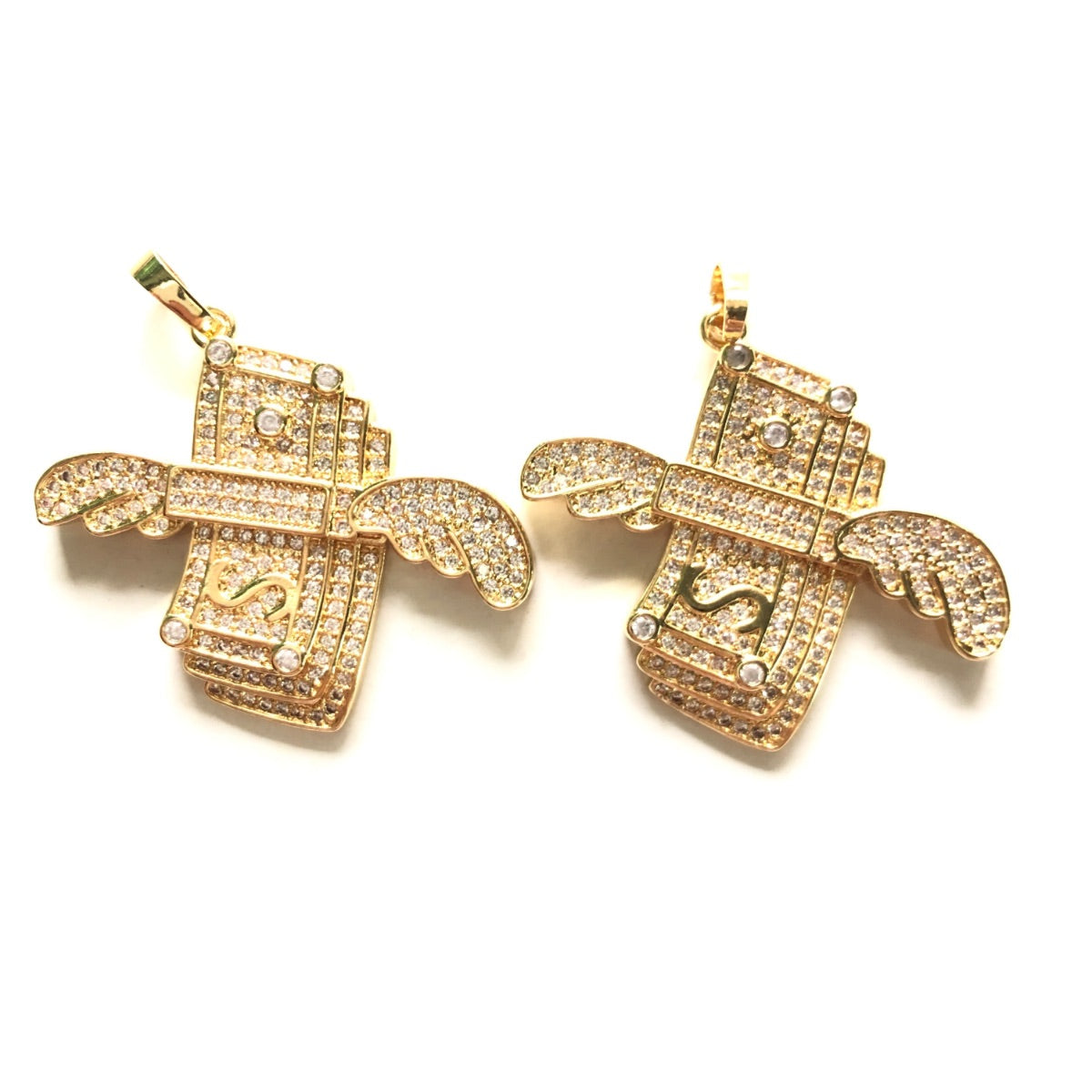5pcs/lot 33.5 *29.5mm Gold Plated Dollar Charm Pendants CZ Paved Charms Fashion Symbols Charms Beads Beyond