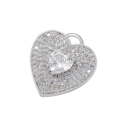 10pcs/lot 18*17mm Multicolor Diamond CZ Pave Heart Charm Pendants Clear Heart on Silver CZ Paved Charms Hearts Charms Beads Beyond