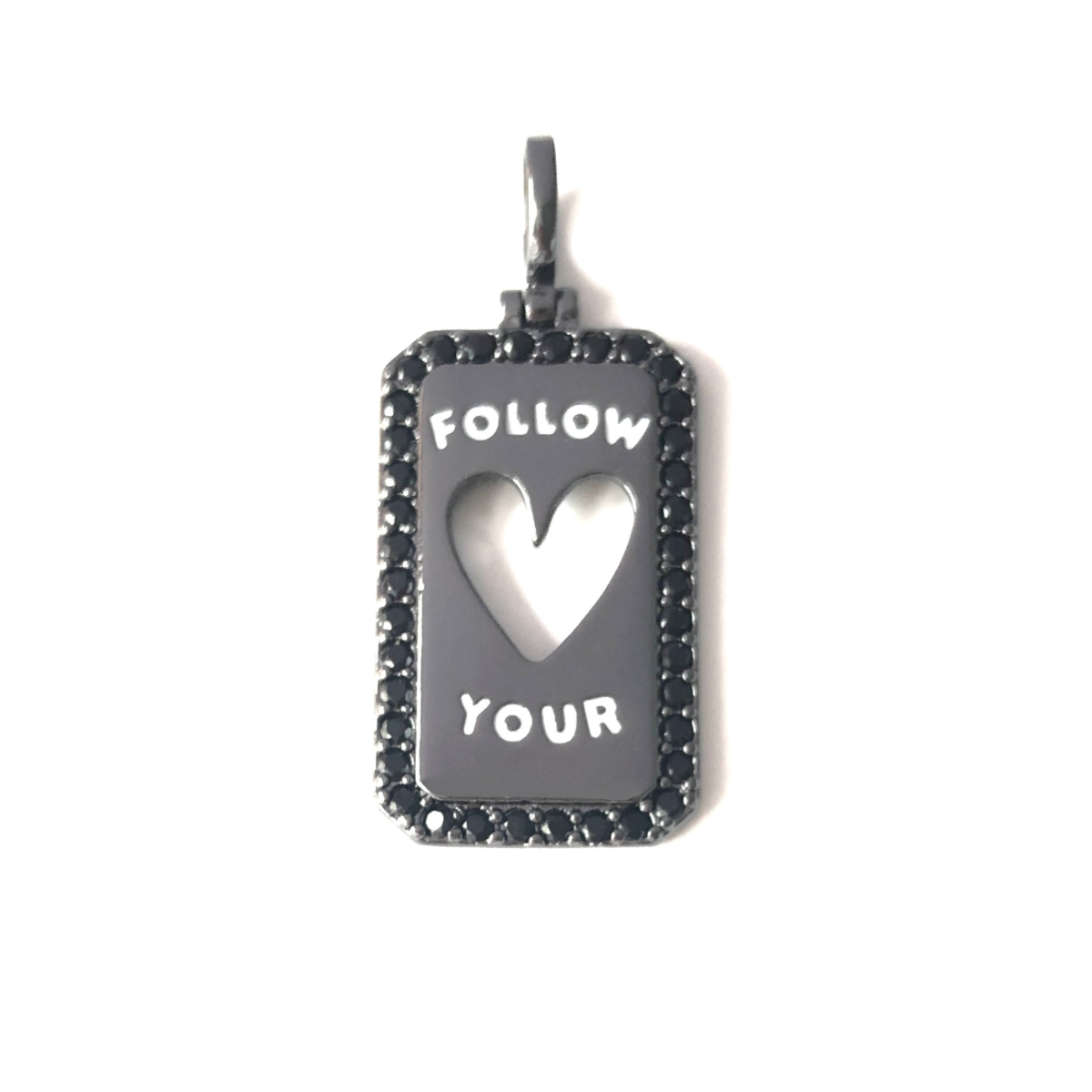 10pcs/lot 38*17mm CZ Paved Follow Your Heart Word Tags Charms Pendants Black on Black CZ Paved Charms Christian Quotes New Charms Arrivals Word Tags Charms Beads Beyond