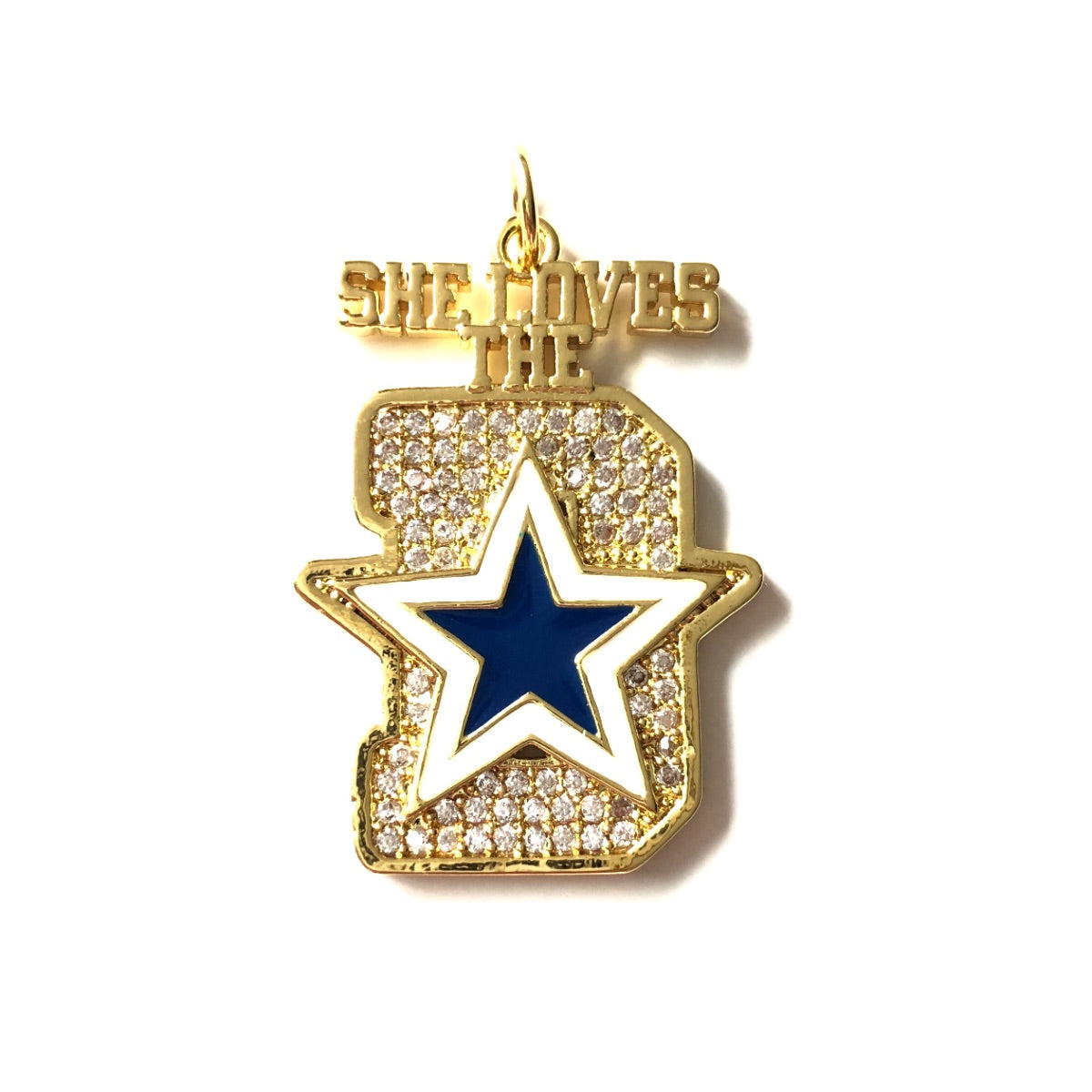10pcs/lot 35*25mm Cowboys Star CZ Paved She Loves The D Word Charms Gold CZ Paved Charms American Football Sports New Charms Arrivals Charms Beads Beyond