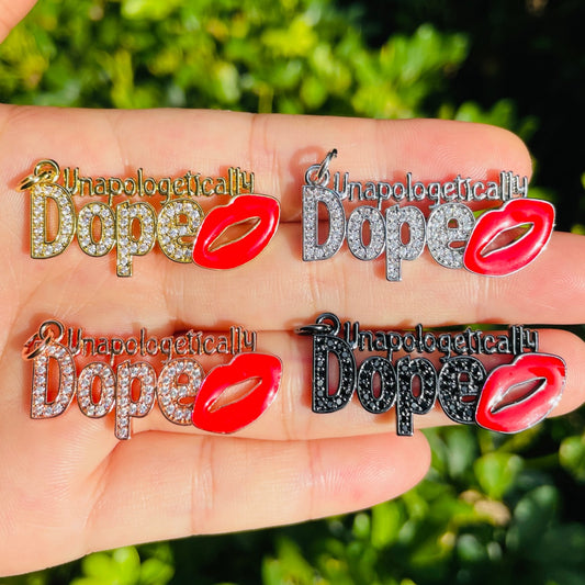 10pcs/lot 36*17mm Enamel Red Lip CZ Pave Unapologetically Dope Word Charms Mix Colors CZ Paved Charms Juneteenth & Black History Month Awareness New Charms Arrivals Words & Quotes Charms Beads Beyond