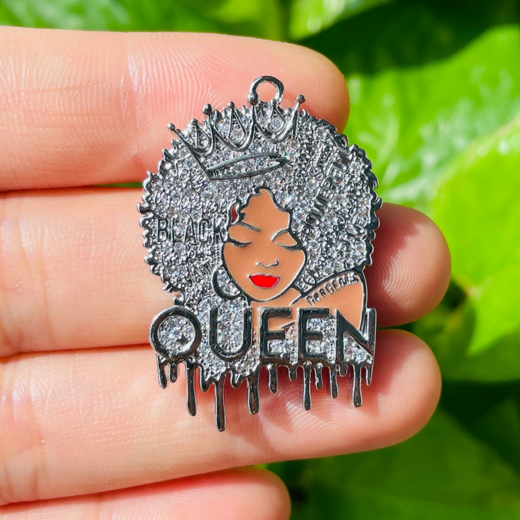 10pcs/lot Mix CZ Pave Afro Black Girls Charms Bundle 2-Silver CZ Paved Charms Afro Girl/Queen Charms Mix Charms Charms Beads Beyond