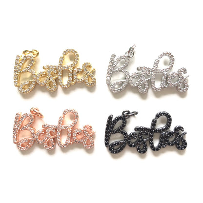 10pcs/lot 34*17.7mm CZ Pave Best Friends Besties Word Charms CZ Paved Charms On Sale Words & Quotes Charms Beads Beyond