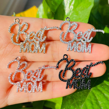 10pcs/lot 35*25.5mm CZ Pave Best Mom Charms for Mother's Day Mix Colors CZ Paved Charms Mother's Day Words & Quotes Charms Beads Beyond