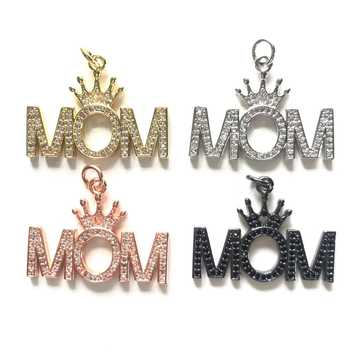 10pcs/lot 32*23.6mm CZ Pave Crown Mom Word Charms CZ Paved Charms Mother's Day Words & Quotes Charms Beads Beyond