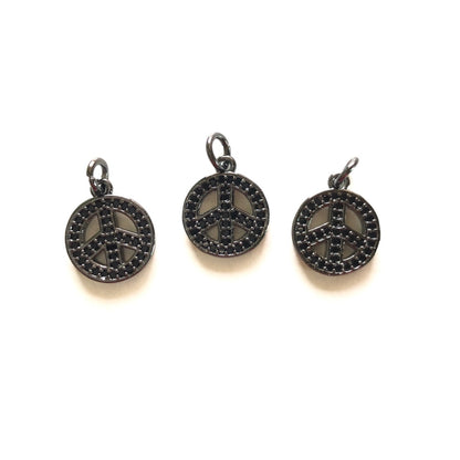10pcs/lot 12.5mm Small Size CZ Paved Peace Sign Charms Black on Black CZ Paved Charms Small Sizes Symbols Charms Beads Beyond