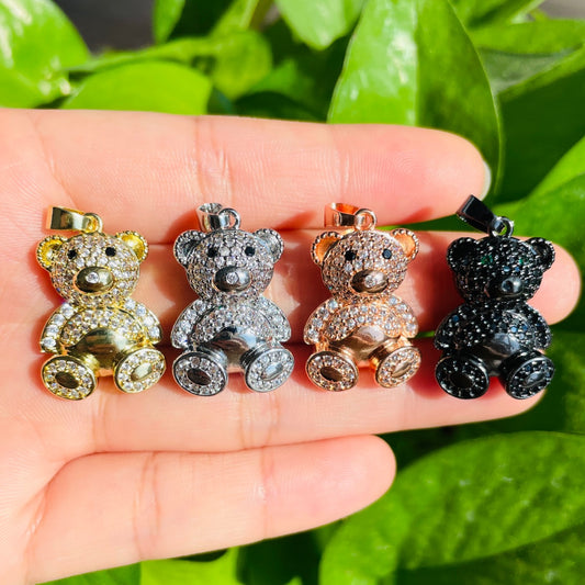 10pcs/lot 25*16.3mm CZ Pave Cute 3D Bear Charms as Mix Colors CZ Paved Charms Animals & Insects Charms Beads Beyond
