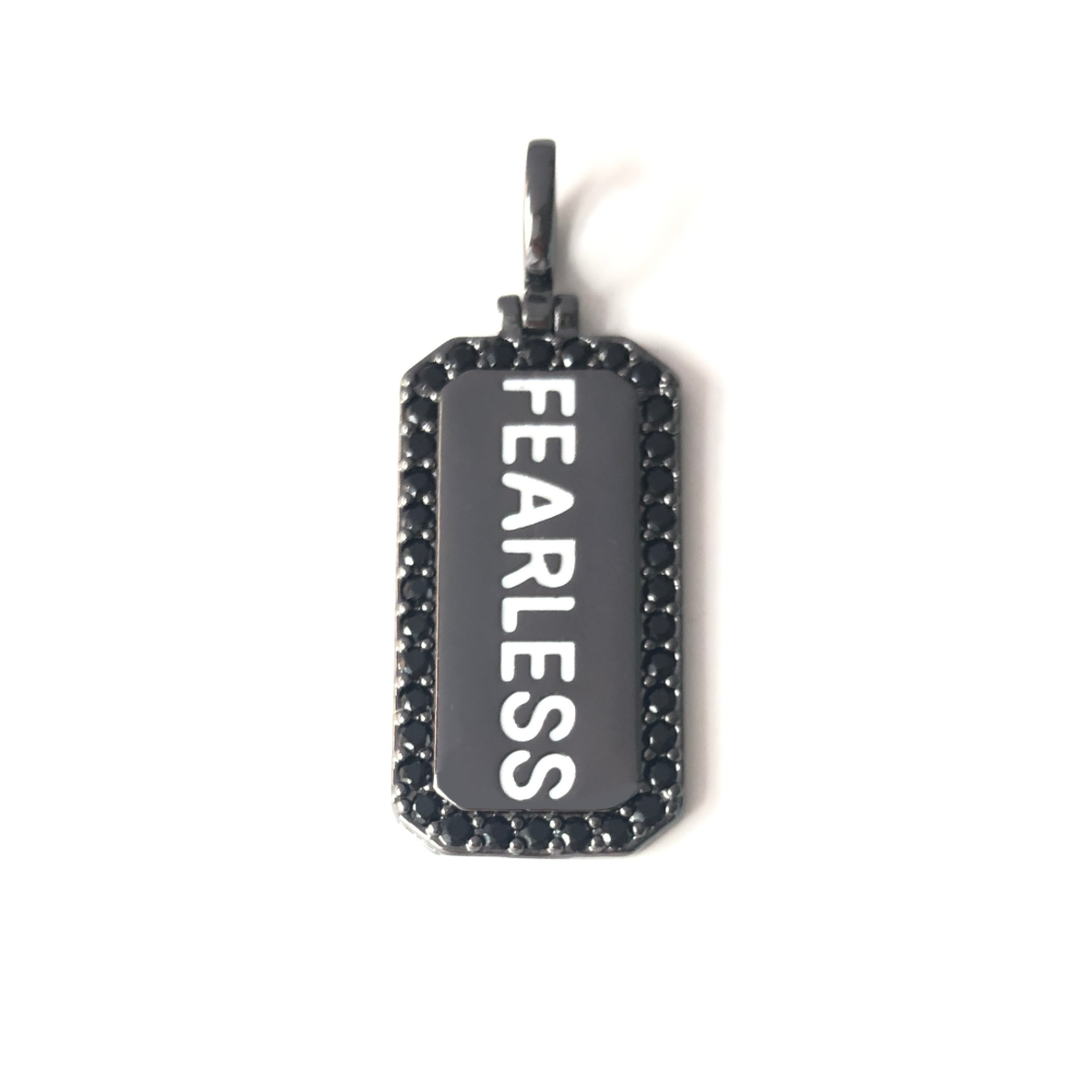 10pcs/lot 38*15mm CZ Paved Fearless Word Tags Charms Pendants Black on Black CZ Paved Charms Christian Quotes New Charms Arrivals Word Tags Charms Beads Beyond