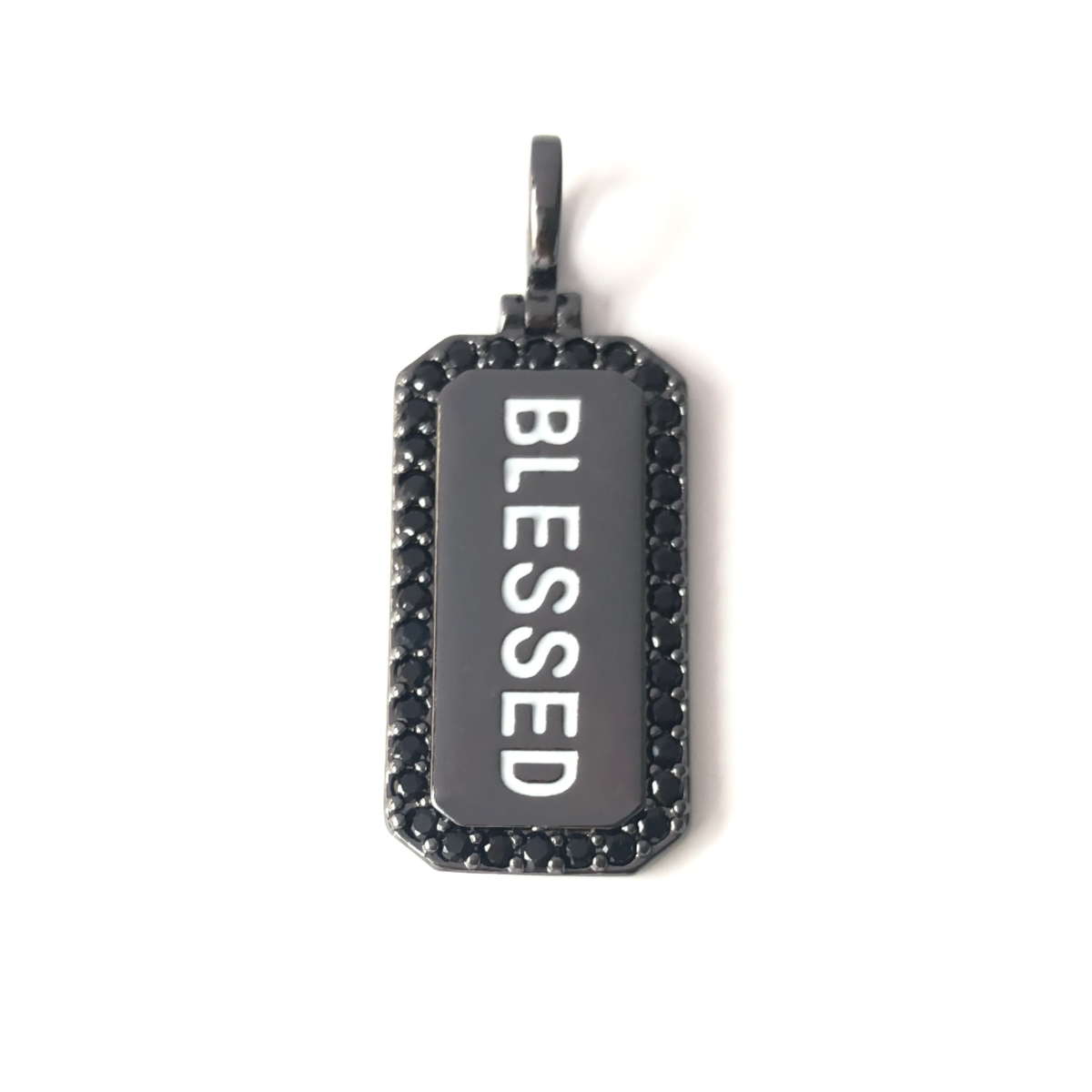 10pcs/lot 38*15mm CZ Paved Blessed Word Tags Charms Pendants Black on Black CZ Paved Charms Christian Quotes New Charms Arrivals Word Tags Charms Beads Beyond