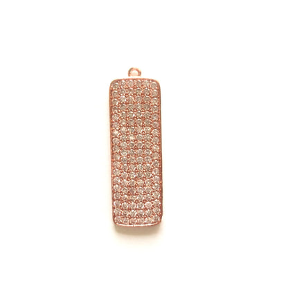 5-10pcs/lot 35*11mm CZ Pave Rectangle Plate Charm Pendants Rose Gold CZ Paved Charms Geometrics Charms Beads Beyond