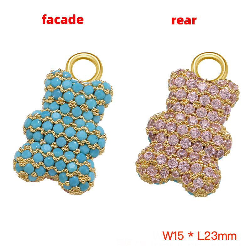 5pcs/lot Full CZ Pave Multicolor Cute Baby Bear Charms Pendants Big Size Gold Turquoise+Pink CZ Enamel Charms Animals & Insects Charms Beads Beyond