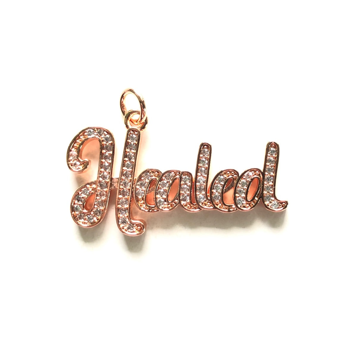 10pcs/lot 35*20mm CZ Pave Healed Word Charms Rose Gold CZ Paved Charms Christian Quotes New Charms Arrivals Words & Quotes Charms Beads Beyond