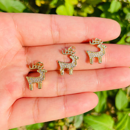 5-10pcs/lot Small Size CZ Paved Christmas Elk Charm Pendants CZ Paved Charms Christmas Small Sizes Charms Beads Beyond