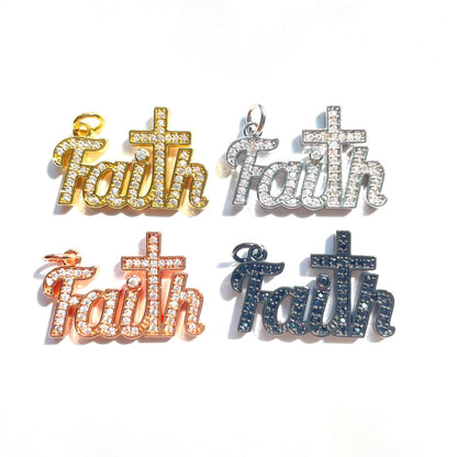 10pcs/lot 30*19.5mm CZ Paved Cross Faith Word Charms CZ Paved Charms Christian Quotes Words & Quotes Charms Beads Beyond