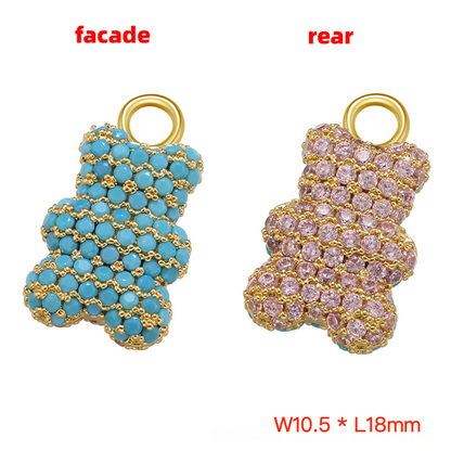 5pcs/lot Full CZ Pave Multicolor Cute Baby Bear Charms Pendants Small Size Gold Turquoise+Pink CZ Enamel Charms Animals & Insects Charms Beads Beyond