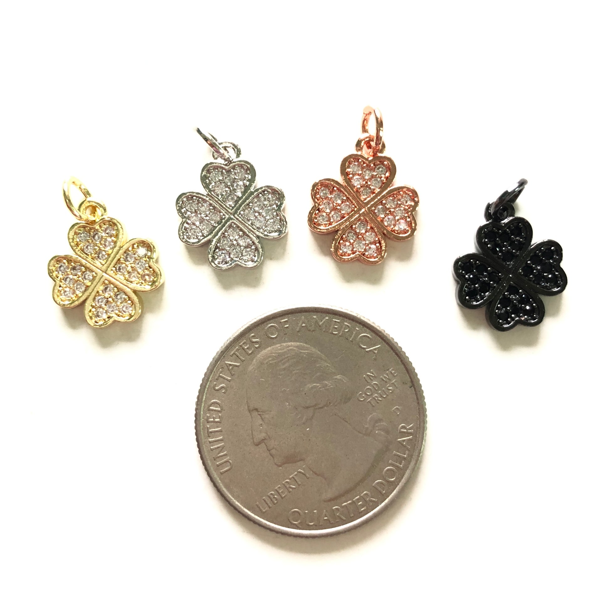 10pcs/lot 14*12mm Small Size CZ Pave Four Leaf Clover Charms CZ Paved Charms Flowers Small Sizes Charms Beads Beyond