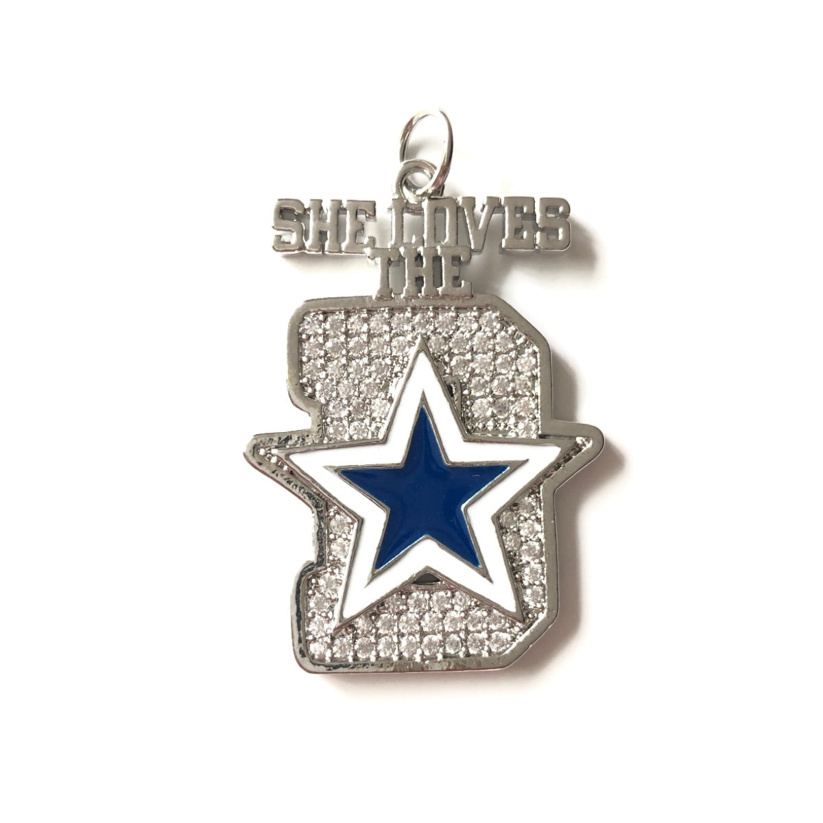10pcs/lot 35*25mm Cowboys Star CZ Paved She Loves The D Word Charms Silver CZ Paved Charms American Football Sports New Charms Arrivals Charms Beads Beyond