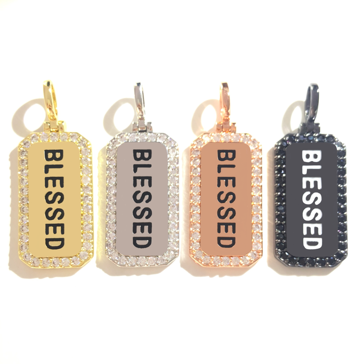 10pcs/lot 38*15mm CZ Paved Blessed Word Tags Charms Pendants Mix Colors CZ Paved Charms Christian Quotes New Charms Arrivals Word Tags Charms Beads Beyond